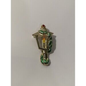 Vintage Rhinestone Enamel Christmas Lamp Post Brooch Pin